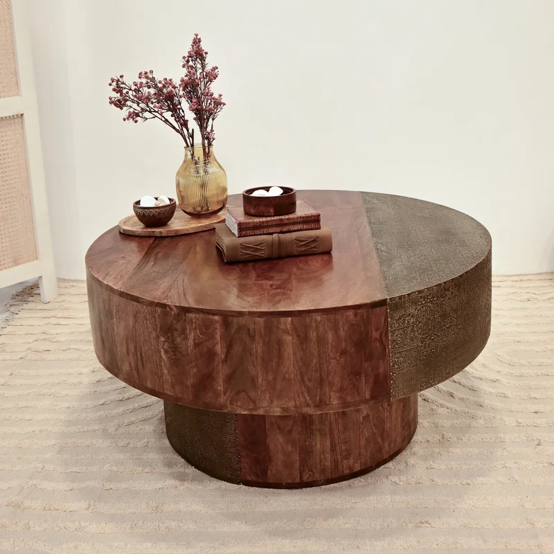 Home Carving Natural Wood Coffee Table for Living Room
